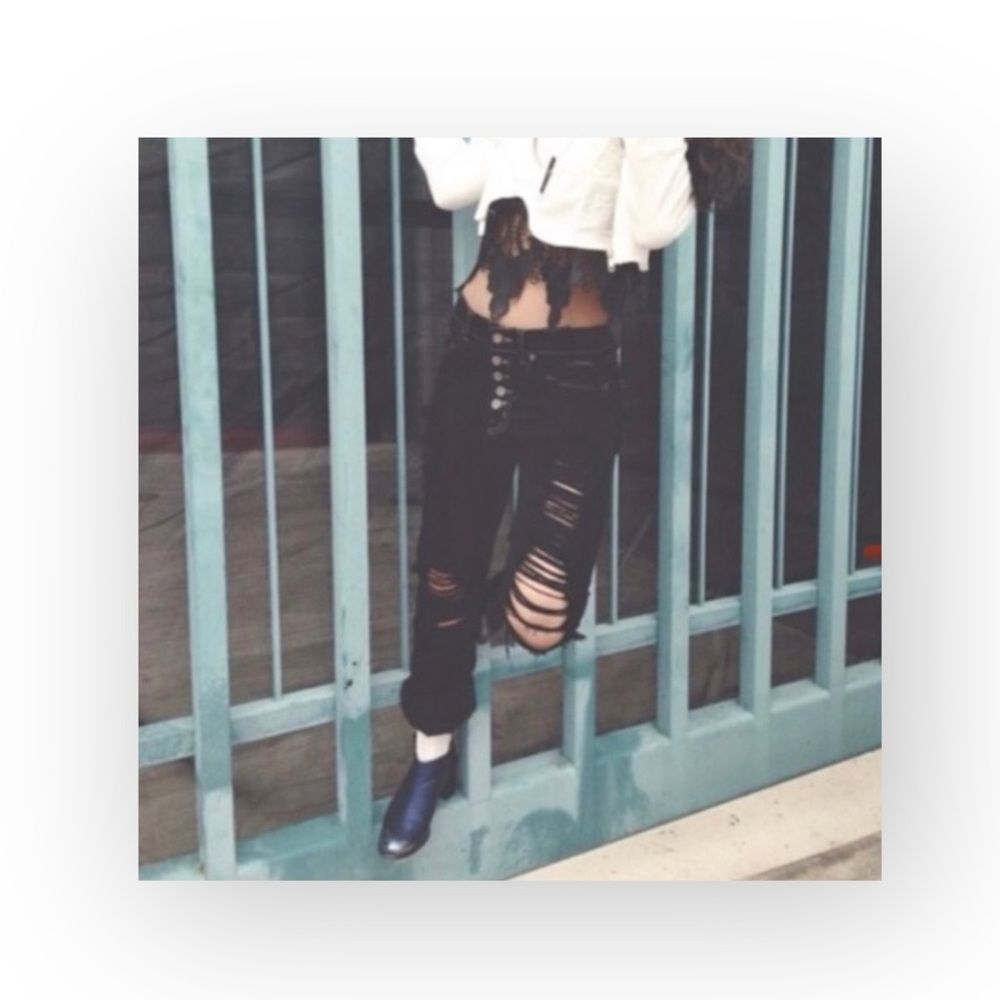 new LF Carmar ༄ Shredded Knee Destroyed Boyfriend Jeans ༄ Overdye Black ༄ 23 25 - Picture 3 of 16